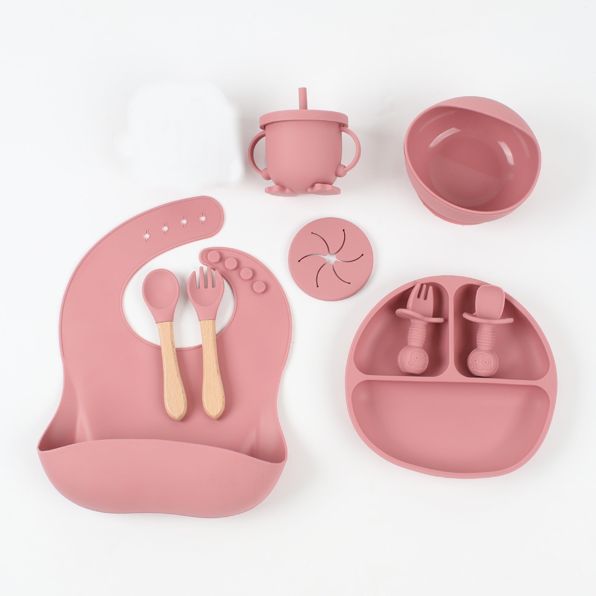 Silicone Baby Food Snack Catcher Bib Tableware Set