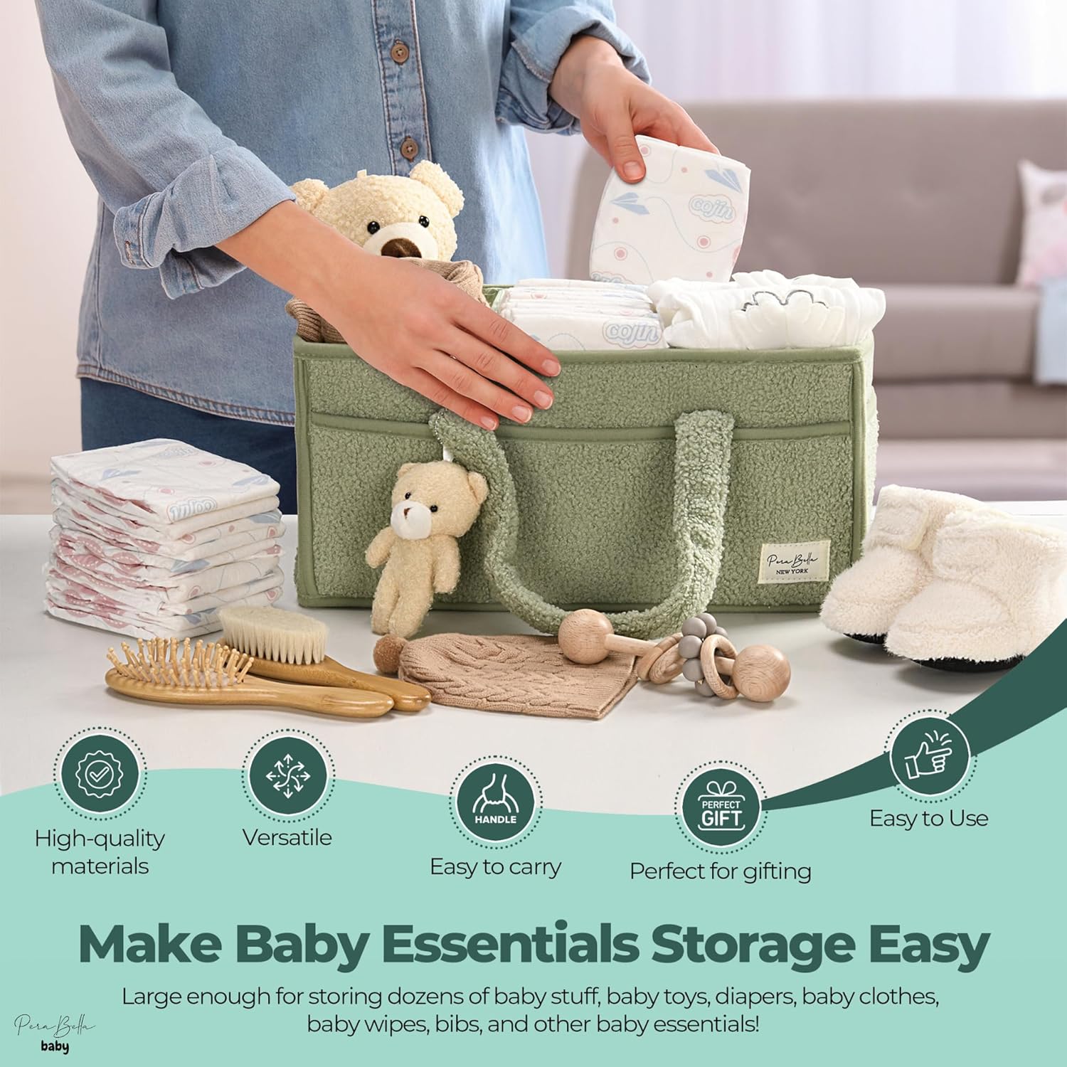 Diaper Caddy Organizer For Changing Table, Storage Basket For Wipes, Gift For Baby Shower, Car Organizer, Nursery Organizer, Portable Storage