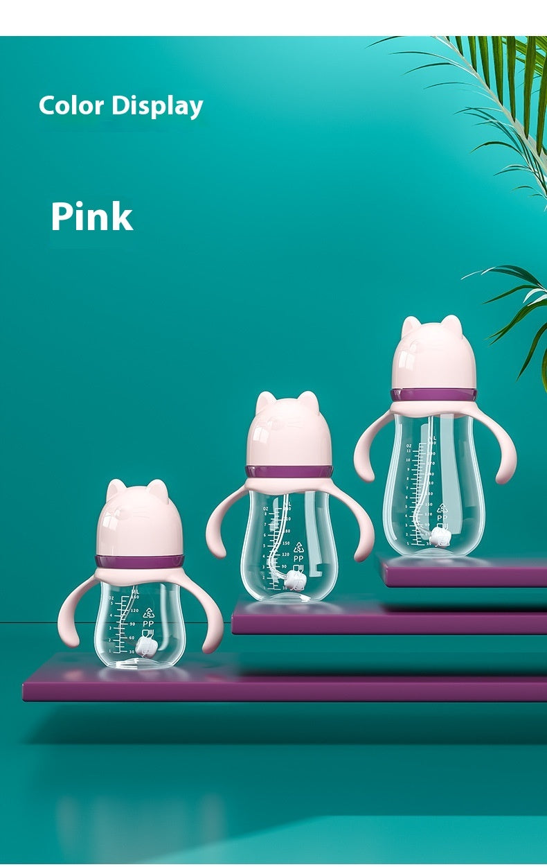 Baby Wide Caliber PP Straw Feeding Bottle Baby Plastic Water And Milk Bottle With Handle