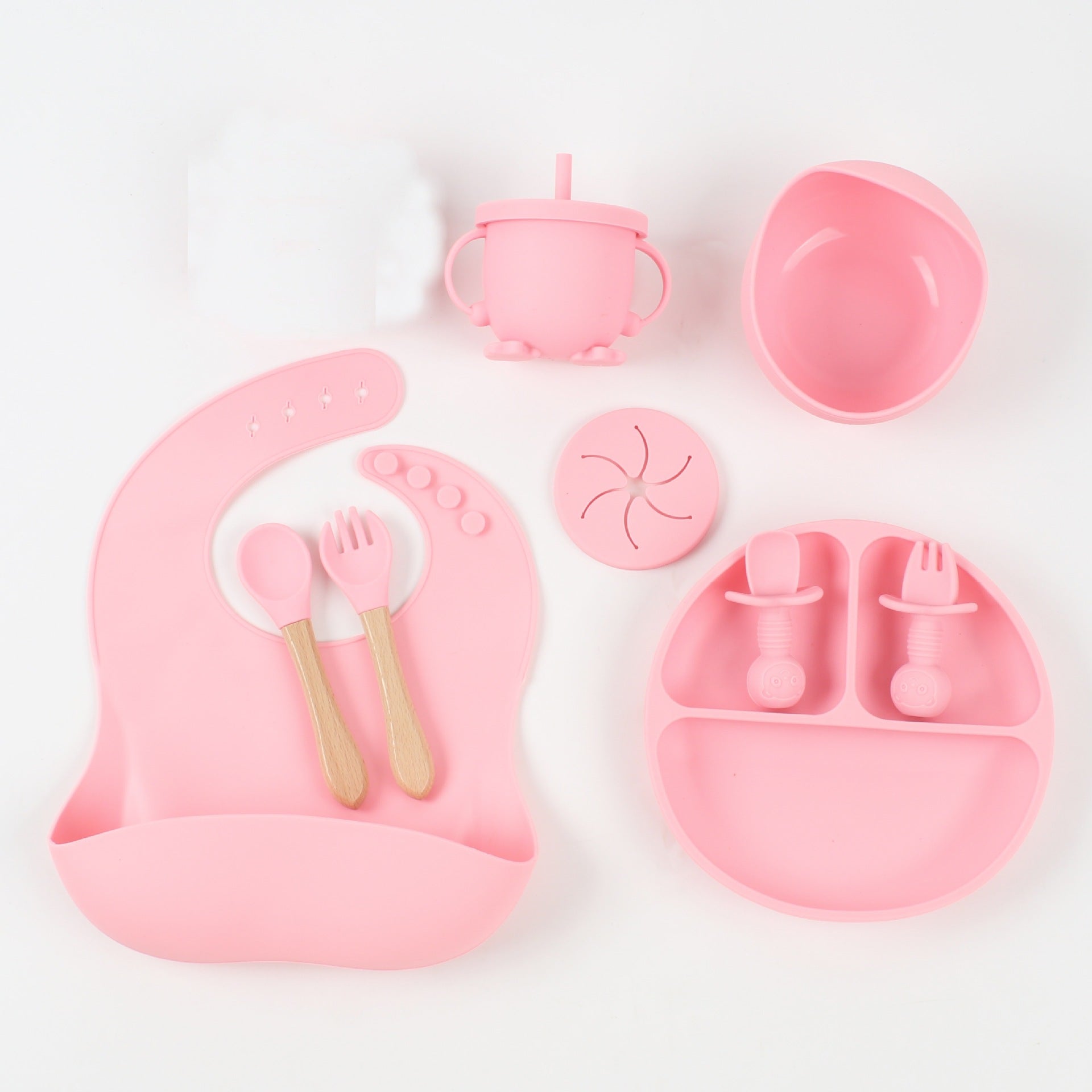 Silicone Baby Food Snack Catcher Bib Tableware Set