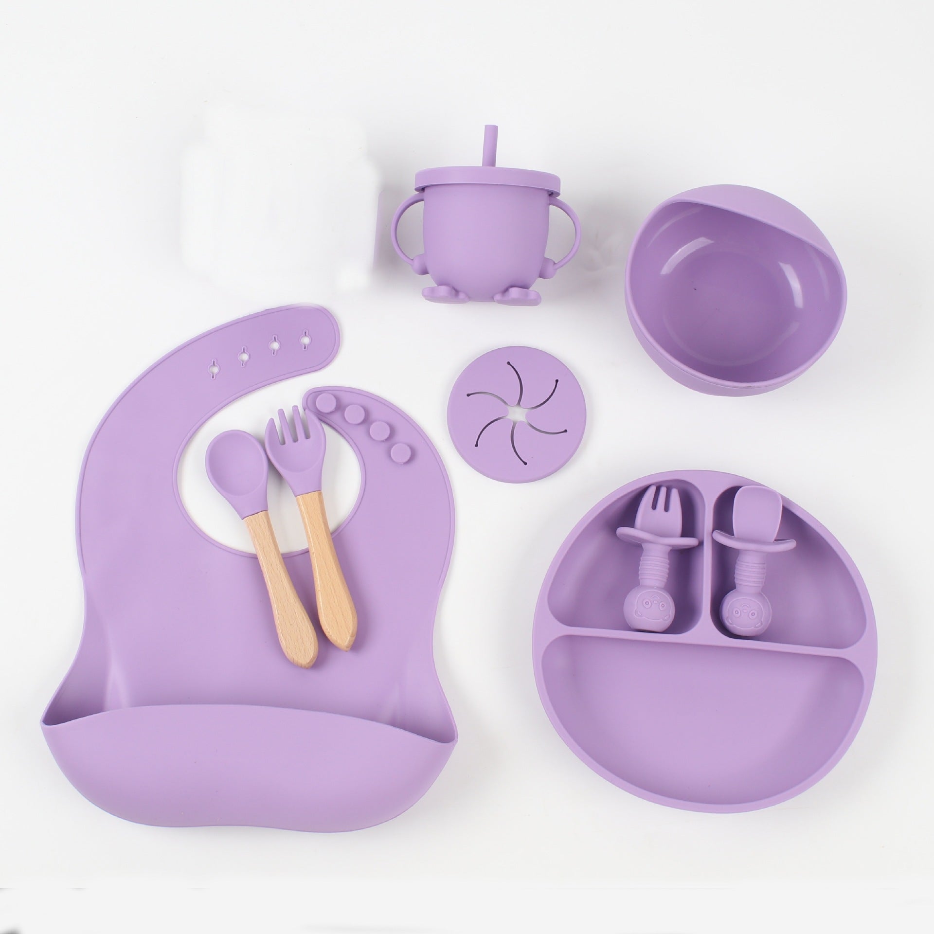 Silicone Baby Food Snack Catcher Bib Tableware Set