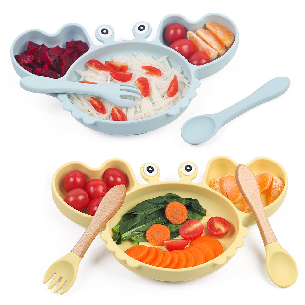 Baby Food Supplement Silicone Crab Tableware Set