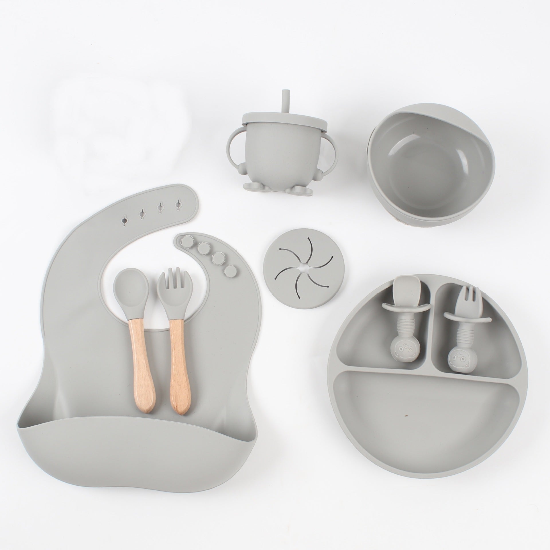 Silicone Baby Food Snack Catcher Bib Tableware Set