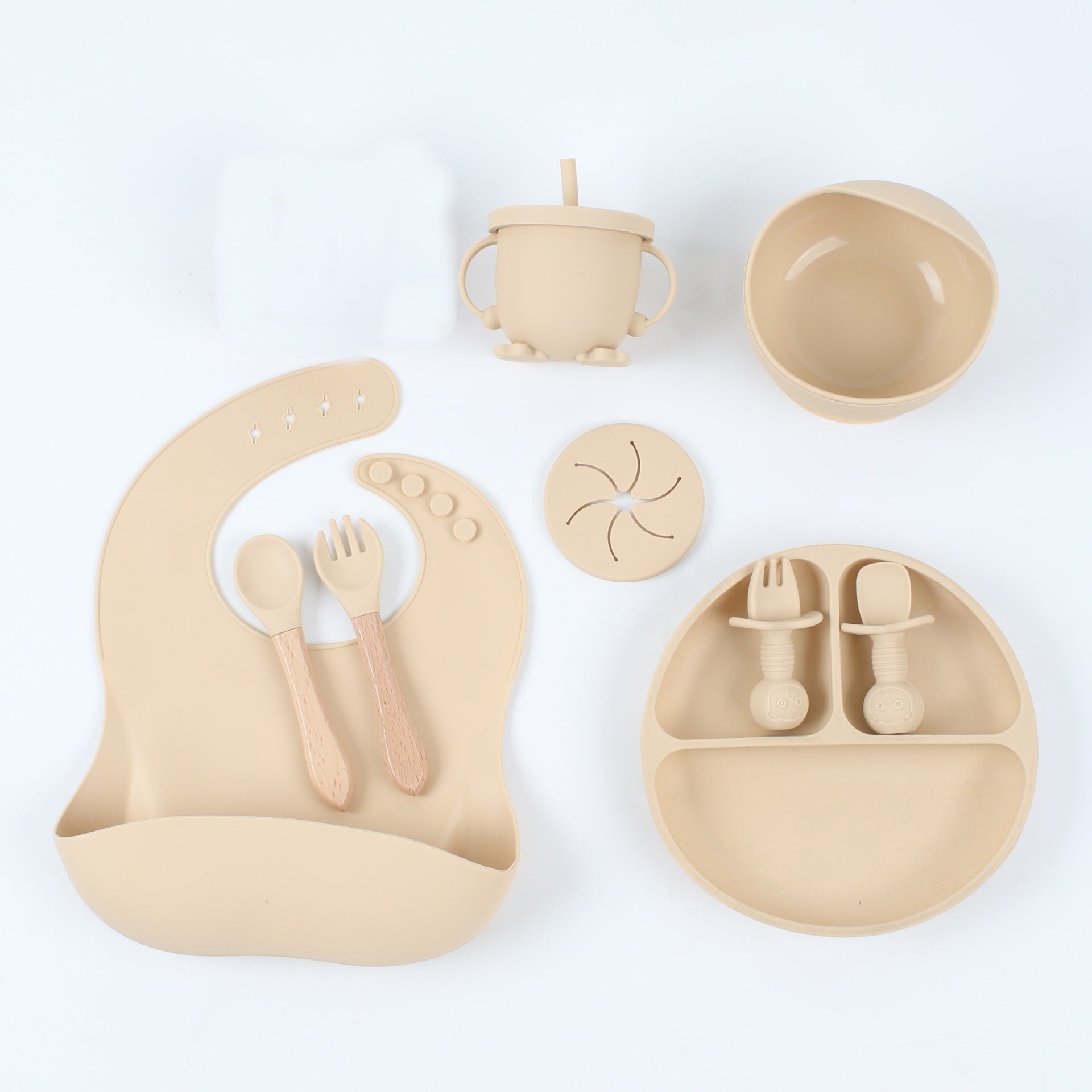 Silicone Baby Food Snack Catcher Bib Tableware Set